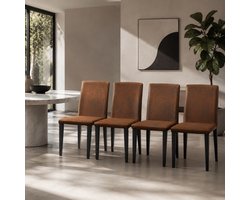 Eetkamerstoelen - Set Van 4 - PU Leer - Gestoffeerde eetkamerstoel - Eetkamerstoel - Met rugleuning - Eettafelstoel - Eetkamerstoelen - Stoel - Moderne stijl - Bruin, zwart