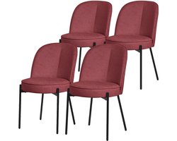 Eetkamerstoelen set van 4 rood met rugleuning, gestoffeerde stoelen voor eetkamer & keuken ML-Design