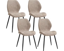 Eetkamerstoelen set van 4 - Rugleuning - Fauteuil - Woonkamerstoelen - Kuipstoelen - Comfi Linnen Stof - Gewatteerde zitting - Metalen poten - Taupe