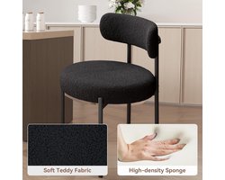 Eetkamerstoelen Set van 4 – Teddy Bouclé Stoelen Zwart – Luxe Gestoffeerde Stoelen met Metalen Poten – Ergonomisch Comfort voor Eetkamer, Keuken & Woonkamer – Modern Mid-Century Design – Novihome “VeluSeat” FU01031BK-4
