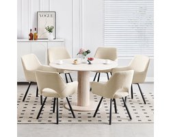 Eetkamerstoelen Set van 6 – 360° Draaibaar – 49x42x82 cm – Met Armleuningen – Gestoffeerd in Corduroy Stof – Moderne Keukenstoelen – Beige – Abkantoor