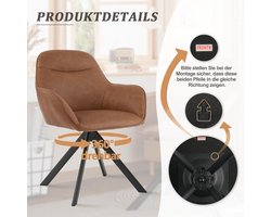 Eetkamerstoelen Set van 6 – 42 x 42,5 x 83 cm – Draaibare Armleunstoelen 360° – Kunstleer Bruin – Ergonomische Gestoffeerde Stoelen met Metalen Frame – Moderne Keukenstoelen & Woonkamerstoelen – HomebyNicole