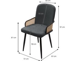 Eetkamerstoelen set van 6 antraciet met arm & rugleuning, gestoffeerde stoelen voor eetkamer & keuken ML-Design