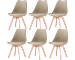 Eetkamerstoelen Set van 6 - Beige - Design Stoelen - Kuipstoel - Scandinavische Middeleeuwse Eetkamerstoelen - PU-Gewatteerde Stoel Beukenhouten