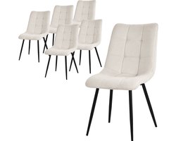 Eetkamerstoelen set van 6 Beige keukenstoel met polyester hoes en stalen poten ML-Design