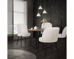 Eetkamerstoelen set van 6 beige met rugleuning, gestoffeerde stoelen voor eetkamer & keuken ML-Design