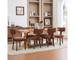 Eetkamerstoelen Set van 6 - Bruin Linnen Stoelen Hout & Nagels 120kg
