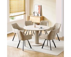 Eetkamerstoelen Set van 6 Draaibaar – Ganeey Luxe Fluwelen Stoelen met Armleuning – Ergonomisch & Modern – 180° Draaifunctie – Kaki Eetkamerstoelen voor Woonkamer, Keuken & Eettafel