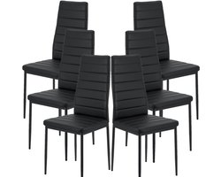 Eetkamerstoelen - Set Van 6 - Eetkamerstoel - Eettafelstoel - Keukenstoel - Eetkamerstoelen - Stoel - PU Leer - Metalen Poten - Modern DesignZwart