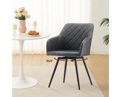 Eetkamerstoelen Set van 6 Ganeey Draaibare Stoelen met Armleuningen – Luxe Kunstleren Stoelen met Metalen Poten, Comfortabele Design Stoelen voor Eetkamer, Keuken, Woonkamer – Donkergrijs