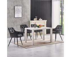 Eetkamerstoelen Set van 6 – Ganeey Luxe Fluwelen Stoelen met Armleuning en Rugleuning – Comfortabele Gevoerde Zitting – Metalen Poten – Moderne Design Stoelen voor Woonkamer, Eetkamer en Lounge – Grijs