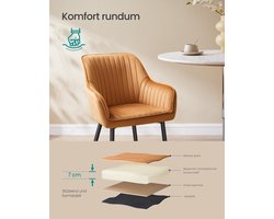 Eetkamerstoelen Set van 6 – Ganeey Luxe Fluwelen Stoelen met Armleuningen – Comfortabele Gestoffeerde Design Fauteuils met Metalen Poten – Ergonomische Stoelen tot 120 kg Draagkracht – Karamelbruin & Inktzwart – Voor Eetkamer, Keuken, Lounge of Slaap