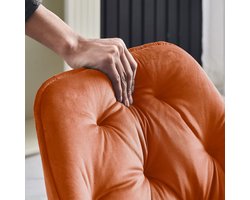 Eetkamerstoelen set van 6 – Ganeey Luxe Fluwelen Stoelen met Armleuningen en Metalen Poten – Comfortabele Design Kuipstoelen – Moderne Velvet Stoelen voor Eetkamer, Woonkamer of Lounge – Oranje