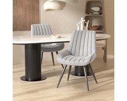Eetkamerstoelen Set van 6 – Gestoffeerde Moderne Keukenstoelen met Rugleuning en 10 cm Zitkussen – Metalen Poten Houtlook – 46,9 x 52 x 83,2 cm – Grijs – Abkantoor