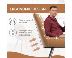 Eetkamerstoelen Set van 6 – Gestoffeerde Moderne Stoelen met Rugleuning en 10 cm Zitkussen – Bruin, Metalen Poten, 46,9 x 52 x 83,2 cm – Comfortabele Keukenstoelen voor Eetkamer en Woonkamer – Abkantoor