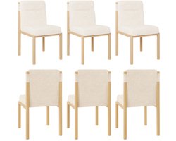 Eetkamerstoelen set van 6 – gestoffeerde stoelen met teddy stof – eikenhout look frame – moderne Scandinavische design stoelen voor eetkamer, woonkamer of café – beige 46x52x80,5 cm