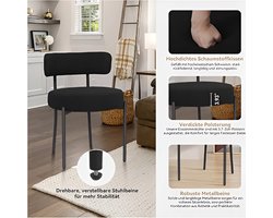 Eetkamerstoelen set van 6 - HomeByNicole Luxe Teddy Stoelen met Rugleuning - Moderne Gestoffeerde Keukenstoelen met Metalen Poten - Comfortabele Zwarte Stoelen voor Eetkamer, Woonkamer of Keuken - Ergonomisch, Duurzaam & Ruimtebesparend Design
