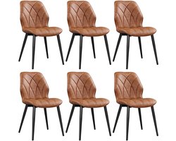 Eetkamerstoelen, set van 6 keukenstoelen, gestoffeerd, metalen poten, tot 136 kg belastbaar, gestoffeerde stoel voor keuken, eetkamer, slaapkamer, restaurant, bruin, kunstleer