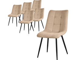Eetkamerstoelen set van 6 lichtbruin Keukenstoel met polyester bekleding en stalen poten ML design