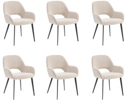 Eetkamerstoelen set van 6 met armleuning - Levi - Beige - Stof