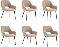 Eetkamerstoelen set van 6 met armleuning - Levi - Taupe - Stof