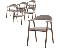 Eetkamerstoelen set van 6 met armleuningen, rugleuning & geweven structuur, bruin, woonkamerstoelen keukenstoelen gestoffeerde stoelen ML-Design
