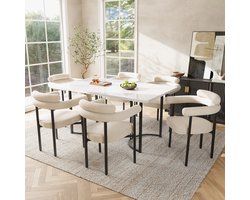Eetkamerstoelen Set van 6 - Moderne eetkamerstoel - Crème -Comfortabele stoel - Ronde zitting stoel - Stoel voor eetkamer woonkamer kantoor - Luxe stoel - Gestoffeerde stoel - Gouden stoelpoten - Keukenstoel - Moderne designstoel