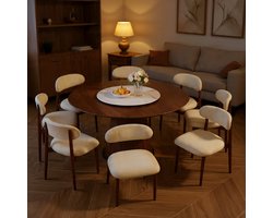 Eetkamerstoelen Set van 6 – Moderne Gestoffeerde Stoelen met Teddy Stof, Ergonomische Rugleuning en Massief Houten Poten, Comfortabele Keukenstoelen in Landelijke Stijl voor Eetkamer en Woonkamer – Beige | Novihome