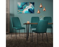 Eetkamerstoelen set van 6 petrol met rugleuning, gestoffeerde stoelen voor eetkamer & keuken ML-Design