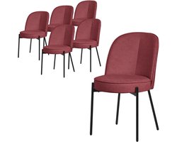 Eetkamerstoelen set van 6 rood met rugleuning, gestoffeerde stoelen voor eetkamer & keuken ML-Design
