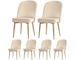 Eetkamerstoelen – Set van 6 Stoelen – Dining Stoelen – Fluwelen Stoelen – Beige Fluweel – Ergonomische Rugleuning – Gouden Metalen Poten - 45.5 x 62 x 87,5 cm
