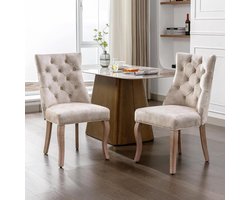 Eetkamerstoelen Set - Velours Stoelen - Comfortabel Zitten - Hoge Rugleuning - Set van 2 - Lichtbeige
