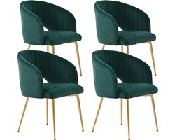 Eetkamerstoelen Set - Velvet stoelen - Stijlvol dineren - Gouden poten - Set van 4 - Smaragdgroen