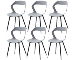 Eetkamerstoelen – Stoel - Eetkamerstoel - Set van 6 - Koffiestoel - Moderne - Rugleuning – Minimalistisch Design – Kunststof Zitting - Metalen Poten – Grijs