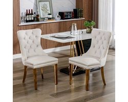 Eetkamerstoelen – Stoelen – Armstoel – Dining Chairs – Zithoekstoelen – Metalen Frame – Katoenen Bekleding – Set Van 2 – Beige Met Gouden Poten – Comfortabele Armleuningen – Eenvoudig Schoon Te Maken