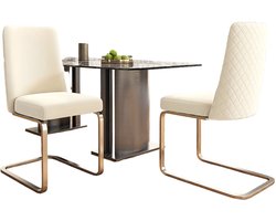 Eetkamerstoelen – Stoelen – Bureaustoelen – Zitstoelen – Luxe Stoelen – Beige Set Van 2 – Rhinestone Rugleuning – Zilveren Poten