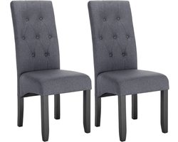 Eetkamerstoelen – Stoelen – Dining Chairs – Zetels – Zitten – Ergonomische Hoge Rugleuning – Duurzame Rubberhouten Poten - Linnen - Donkergrijs