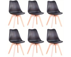 Eetkamerstoelen – Stoelen – Dining Stoelen – Armloze Stoelen – Scandinavische Stoelen – Set van 6 – Zwart PU-leer – Beukenhouten Poten