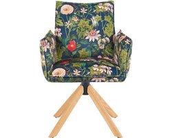 Eetkamerstoelen – Stoelen – Draaistoelen – Armstoelen – Eetkamerstoelen Set 2 – Bloemenstof Bekleding – Massief Eikenhout Frame – 360° Draaibaar Met Terugstelfunctie – Pocketvering Voor Hoog Zitcomfort