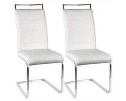 Eetkamerstoelen – Stoelen – Kuipstoelen – Bureaustoelen – Caféstoelen – Set Van 2 Witte PU-lederen Stoelen Met Hoge Rugleuning – Ergonomisch Ontwerp – Verchroomde Stevige Poten