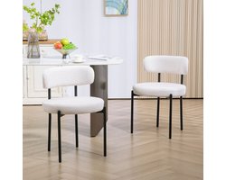 Eetkamerstoelen – Stoelen – Kuipstoelen – Keukenstoelen – Set Van 2 – Wollen Bekleding – Metalen Poten – Crème Wit – Gewatteerde Zitting