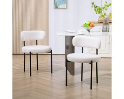 Eetkamerstoelen – Stoelen – Kuipstoelen – Keukenstoelen – Set Van 2 – Wollen Bekleding – Metalen Poten – Crème Wit – Gewatteerde Zitting