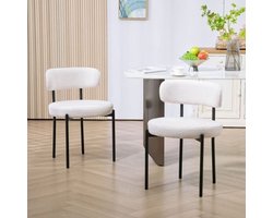 Eetkamerstoelen – Stoelen – Kuipstoelen – Keukenstoelen – Set Van 2 – Wollen Bekleding – Metalen Poten – Crème Wit – Gewatteerde Zitting