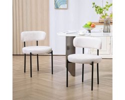 Eetkamerstoelen – Stoelen – Kuipstoelen – Keukenstoelen – Set Van 2 – Wollen Bekleding – Metalen Poten – Crème Wit – Gewatteerde Zitting