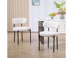 Eetkamerstoelen – Stoelen – Kuipstoelen – Keukenstoelen – Set Van 2 – Wollen Bekleding – Metalen Poten – Crème Wit – Gewatteerde Zitting