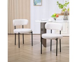 Eetkamerstoelen – Stoelen – Kuipstoelen – Keukenstoelen – Set Van 2 – Wollen Bekleding – Metalen Poten – Crème Wit – Gewatteerde Zitting
