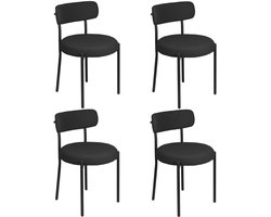 Eetkamerstoelen – Stoelen Set – Dining Stoelen – Keukenstoelen – Zwarte Bouclé Stoelen – Set Van 4 – Open Rugontwerp – Met Zwarte Metalen Pootjes