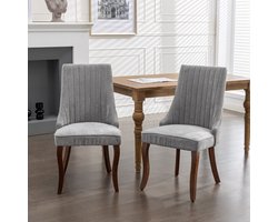 Eetkamerstoelen – Stoelen – Stoelset – Keukenstoelen – Zithoekstoelen – Grijs – Comfortabel Stoffen Zitvlak – Gebogen Houten Poten