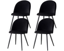 Eetkamerstoelen – Stoelen – Velvet Stoelen – Zwarte Stoelen – Comfortabel – Verchroomd Metalen Onderstel – 120 Kg Draagkracht