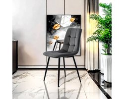 Eetkamerstoelen – Stoelen – Zithoek Stoelen – Barkrukken – Velvet Stoelen – Donkergrijs – Metalen Poot – Memory Foam Zitting – 44 cm Breed